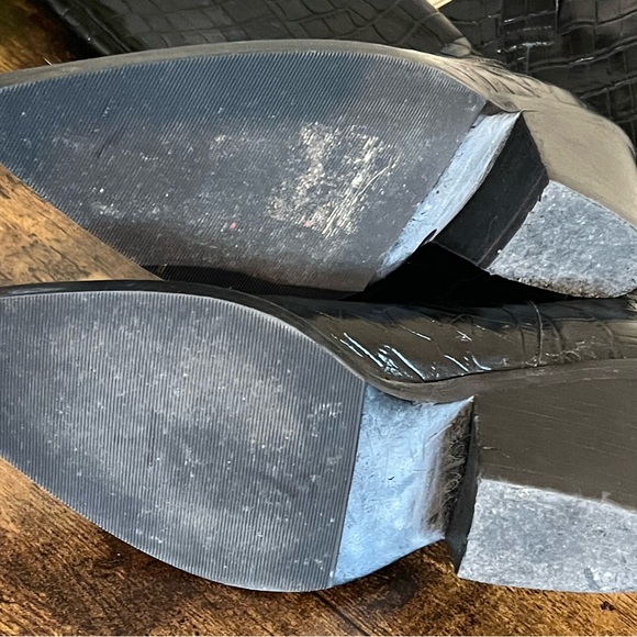 & Other Stories - Black Croc Embossed Leather Cowboy Boots Sz 7 - Picture 4 of 6